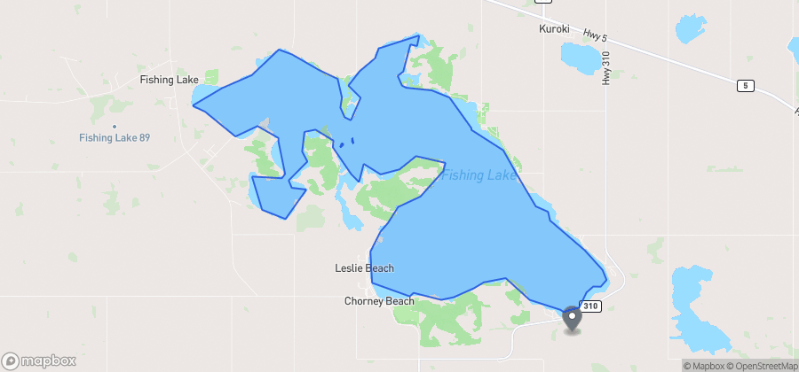 Map showing KC Beach (Regional Park) on Fishing Lake