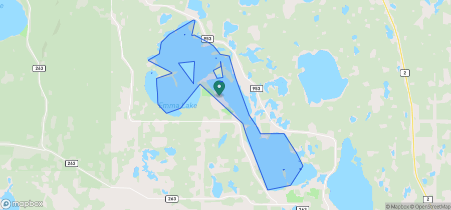 Map showing Murray Point Beach on Emma Lake