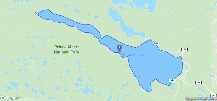 Map showing Paignton Beach on Waskesiu Lake