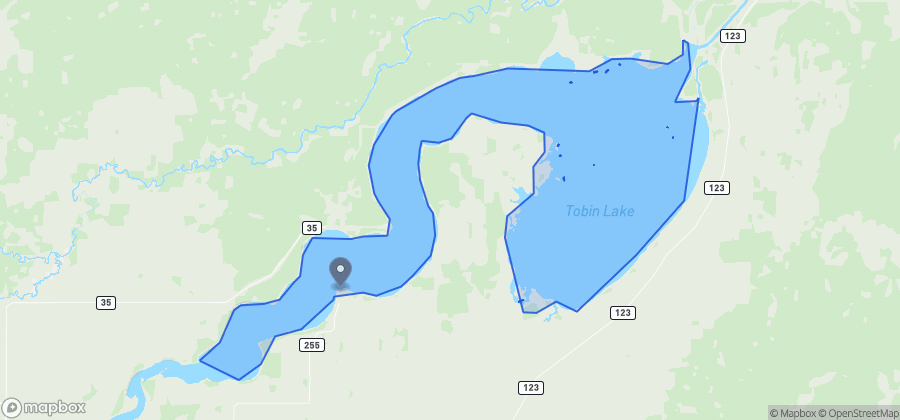 Map showing Resort Village of Tobin Lake Beach on Tobin Lake