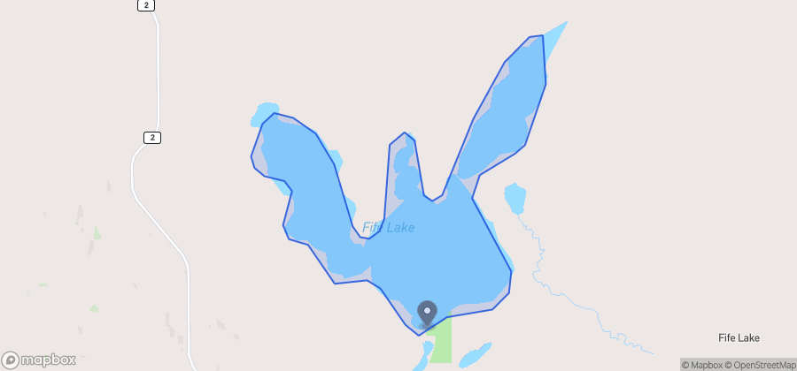Map showing Rockin Beach Regional Park Beach on Fife Lake
