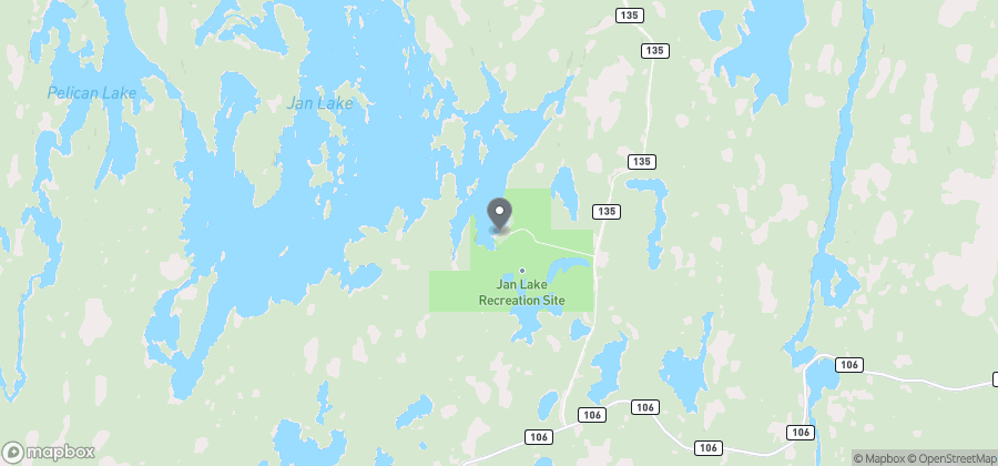 Map showing Jan Lake Beach on Jan Lake