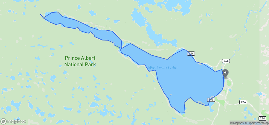 Map showing Kapasiwin Beach on Waskesiu Lake