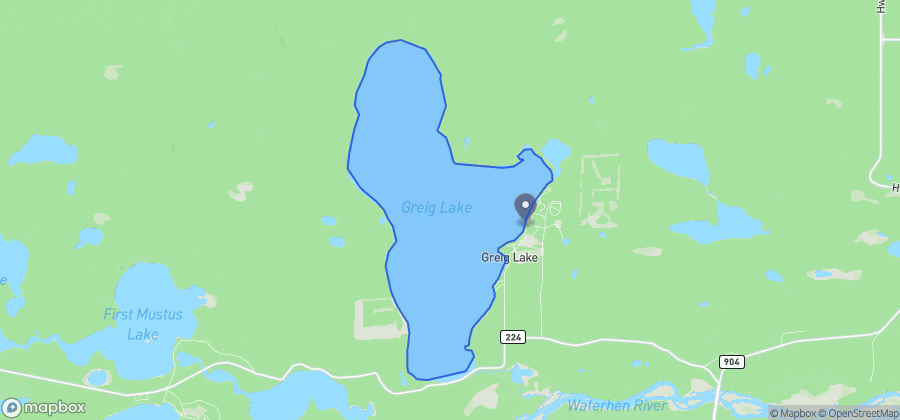 Map showing Greig Lake Beach on Greig Lake