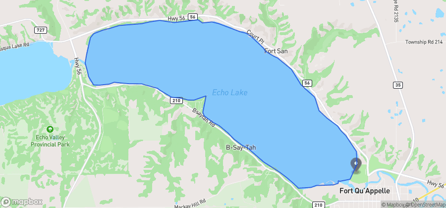 Map showing Fort Qu'Appelle Beach on Echo Lake