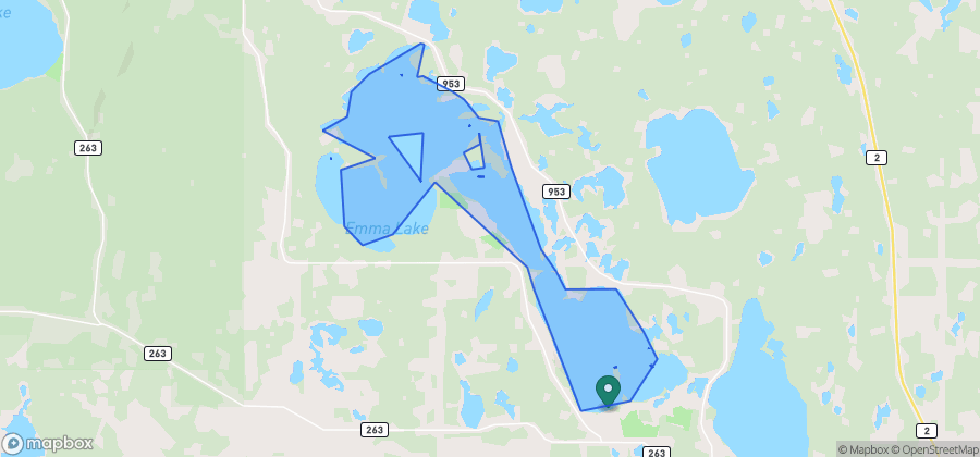 Map showing Sunnyside Beach on Emma Lake