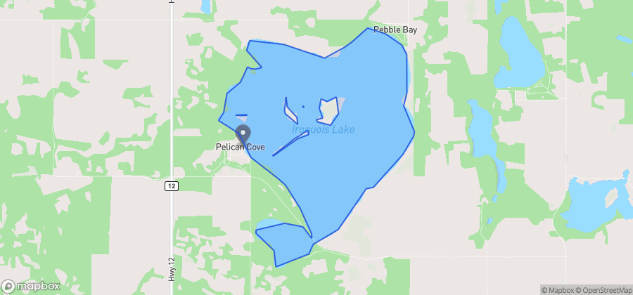 Map showing Pelican Cove Beach on Iroquois Lake