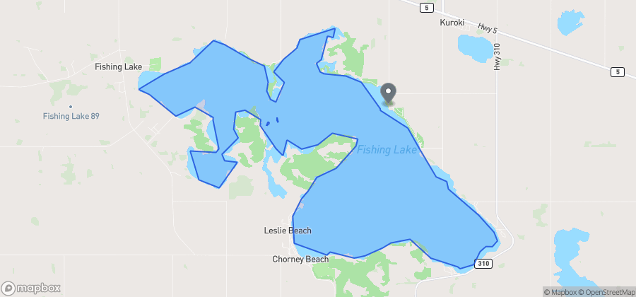 Map showing Saskin Beach (Regional Park) on Fishing Lake