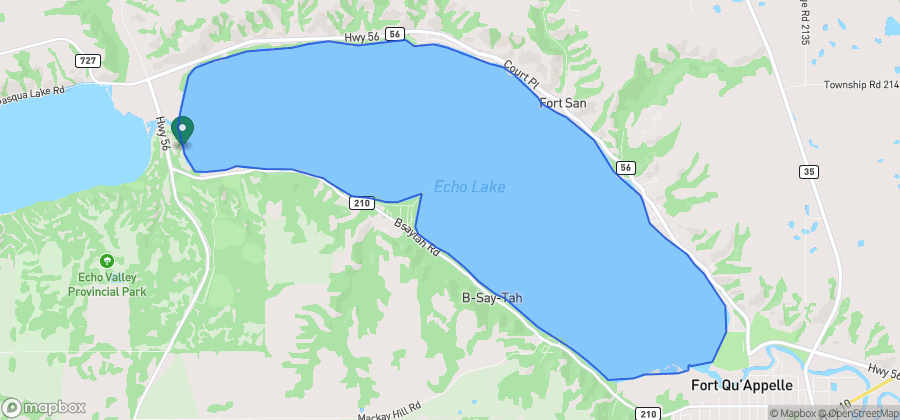 Map showing Echo Beach on Echo Lake