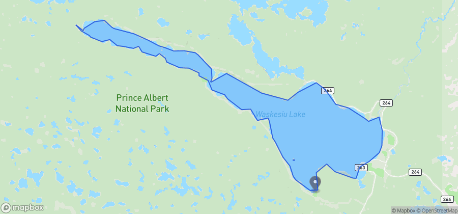 Map showing South Bay Beach on Waskesiu Lake