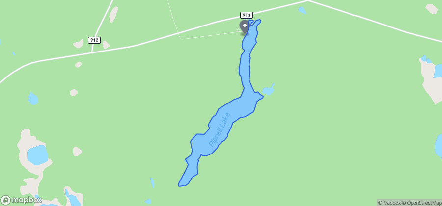 Map showing Swimming Beach on Piprell Lake