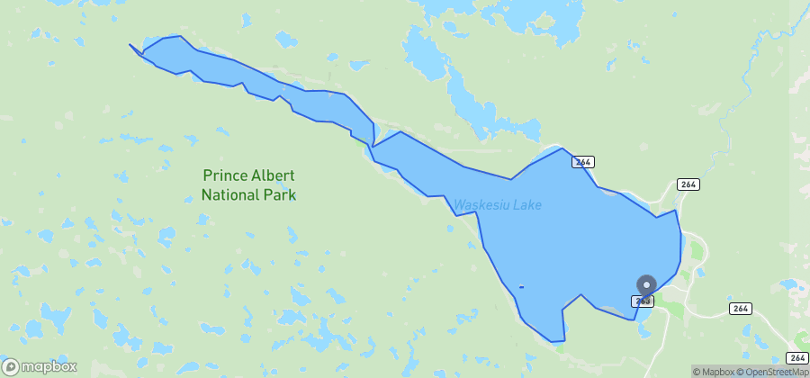 Map showing Murphy's Bay Beach on Waskesiu Lake