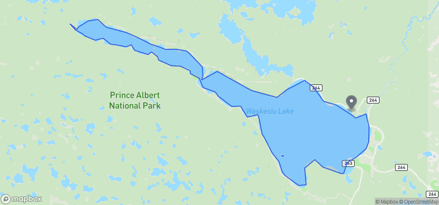 Map showing Point View Beach on Waskesiu Lake