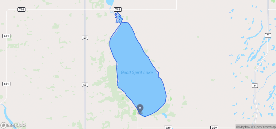 Map showing Good Spirit Dog Beach on Good Spirit Lake